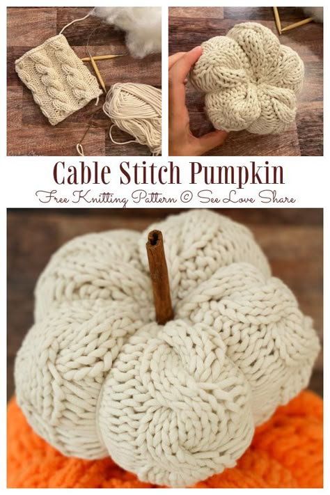 Free Knitted Pumpkin Pattern, Cable Knit Pumpkin Pattern Free, Cable Knit Pumpkin, Pumpkin Knitting Pattern Free, Knitted Pumpkins Free Pattern, Knit Pumpkin Pattern Free, Pumpkin Knitting, Knitted Food, Knitted Pumpkins