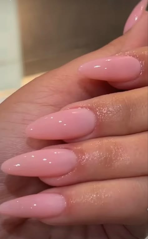 Quite Luxury Nails, Almond Nails Gel Polish, Plain Long Almond Nails, Long Almond Nails Solid Color, Classic Long Nails, King Kylie Nails, Light Pink Aesthetic Nails, Almond Nude Nail Designs, Acrylic Simple Nails