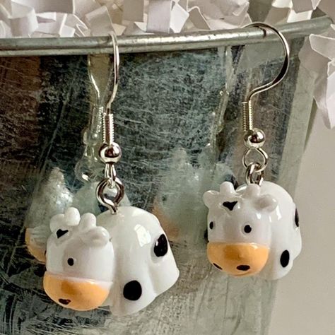 ✰ cow earrings! ✰ five pairs available of these... - Depop Cow Jewelry, Cow Earrings, Pink Cowprint Earrings, Cow Pendant, Cow Head Earrings, Cow, Jewelry Box