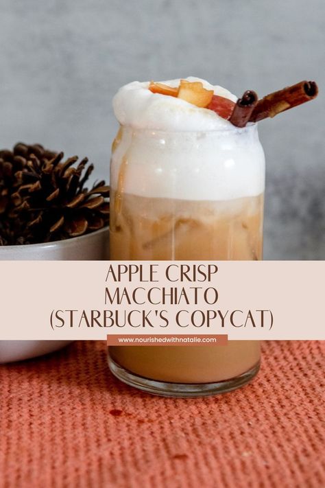 Apple Crisp Macchiato recipe from Starbuck's with apples and cinnamon sticks. Apple Crisp Macchiato, Decadent Food, Starbucks Copycat, Apple Cinnamon, Apple Crisp, Brown Sugar, Cinnamon, Vegan Recipes, Ethnic Recipes