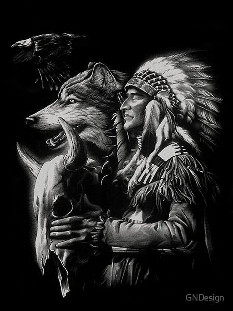 Native American Drawing, Images Noêl Vintages, Native American Tattoo, Native American Tattoos, Native American Wolf, Native Tattoos, Wolves And Women, Native American Artwork, Indian Tattoo