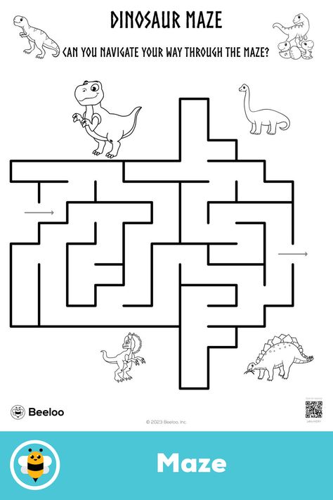 Easy dinosaur-themed maze for kids ages 4 and up Maze For Kids, Crafts And Activities For Kids, Dinosaur Printables, Mazes For Kids, Dinosaur Activities, Dinosaur Theme, Dinosaur Kids, Printable Crafts, Printable Activities