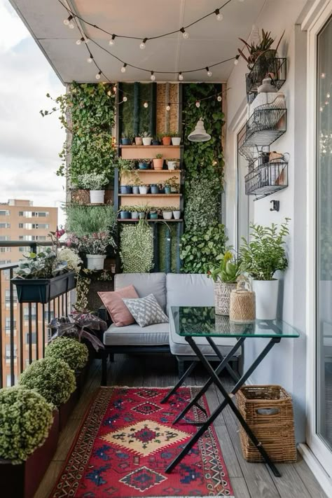 Small Balcony Meditation Space, Balcony Meditation Space, Jungle Balcony, Meditation Balcony, Balcony Vibes, Beautiful Balconies, Porch Vibes, Small Garden Shed, Balcony Designs