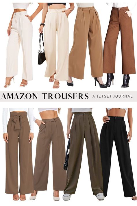 Discover how to style wide leg trousers in the most fashionable ways in our latest Jetset Journal. We showcase chic and casual looks featuring Amazon's must-have wide leg trousers, perfect for your summer wardrobe. Get ready to make heads turn in your wide leg trousers outfits! Leg Trousers Outfit, Wide Leg Pants Outfit Summer, Style Wide Leg Trousers, Wide Leg Trousers Outfit, Casual Travel Outfit, Women's Wardrobe Essentials, Wide Leg Pants Outfit, Date Night Outfit Summer, Trousers Outfit