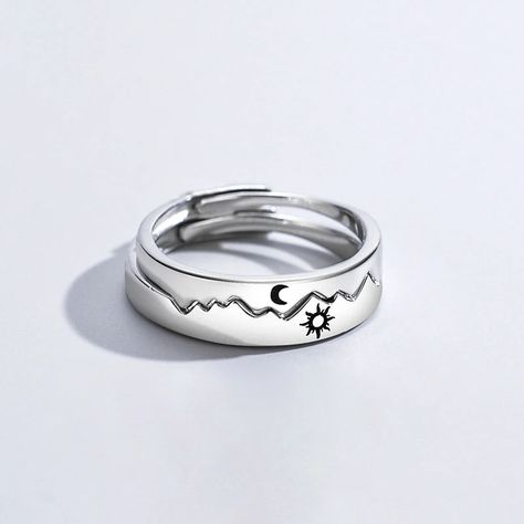 Sun Moon Couple, Moon Couple, Matching Promise Rings, The Sun And The Moon, Sun And The Moon, Matching Wedding Rings, Couples Ring Set, Couple Ring, Moon Glow