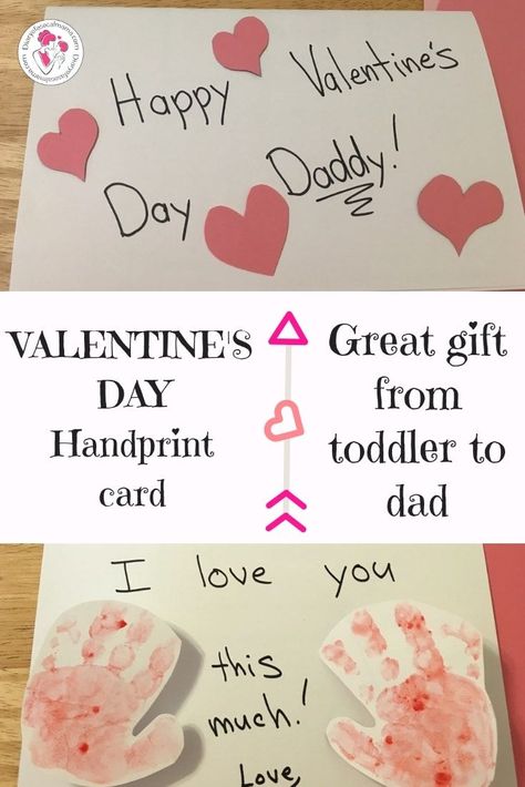 This Valentine's Day handprint craft for kids makes a great gift idea for dad. Their father will love the cute handmade card from their toddler or preschool age child. #valentinesday #card #craft #forkids Gifts For Dad From Toddler, Valentine Gift For Dad, Toddler Valentine Crafts, Girl Valentines, Boyfriend Valentines, Diary Diy, Diy Gifts For Dad, Valentine's Day Crafts For Kids, Diy Gifts For Mom