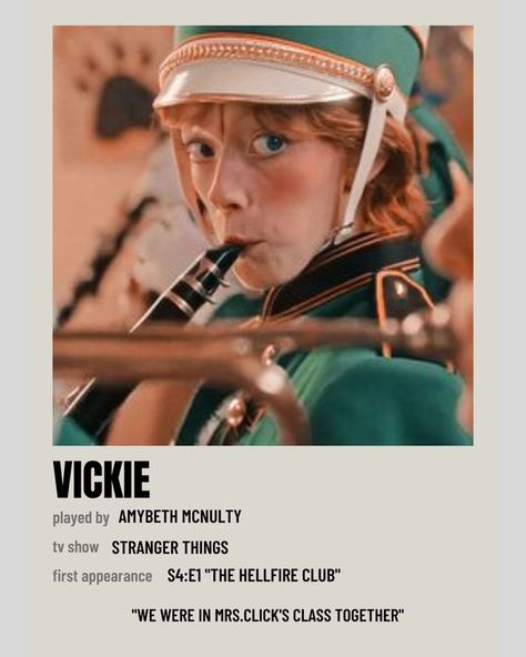 Vickie stranger things character poster minimal polaroid Vickie Stranger Things, Poster Stranger Things, Movie Character Posters, Stranger Things Costume, Character Poster, Iconic Movie Posters, Stranger Things Poster, Stranger Things 2, Poster Aesthetic