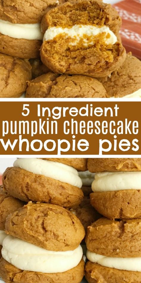 Pumpkin Cheesecake Whoopie Pies | Pumpkin Cookies | Pumpkin Recipe | Whoopie Pies | Pumpkin cheesecake whoopie pies are the only pumpkin dessert you will need this Fall. Fluffy & sweet cheesecake whipped cream in between two soft pumpkin cookies. Not only are these so quick & easy but they will disappear just as fast! And only 5 ingredients are needed! #pumpkin #pumpkinrecipes #pumpkincookies #dessert #easyrecipe Cheesecake Whipped Cream, Whipped Pumpkin, Cookies Pumpkin, Soft Pumpkin Cookies, Whoopie Pie Recipe, Pumpkin Whoopie Pies, Dessert Cookies, Pumpkin Recipes Easy, Whoopie Pie