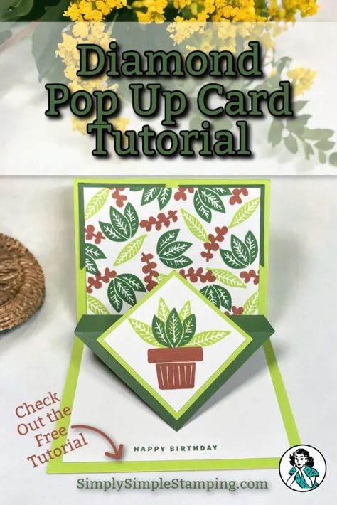 What’s more dazzling than a Diamond Pop Up Card?! This fun fold card has a diamond shape center that pops up when you open the card. Think it looks too complicated and fussy to make? Let me dispel those worries quickly! It’s easy, fun, and will be a card that your family and friends will treasure. Follow me for more free card making tutorials! Pop Up Card Tutorial, Stamping Techniques Card Tutorials, Diy Pop Up Cards, Fancy Fold Card Tutorials, Card Making Tips, Free Card, Interactive Cards, Card Making Tutorials, Fancy Fold Cards