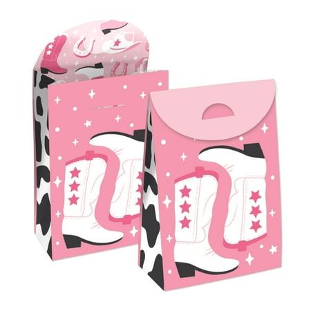 Delight your Pink Western Party guests with the Big Dot of Happiness Rodeo Cowgirl Party Goodie Bags. Eye-catching and adorable, these paper loot bags come in a set of 12 and are waiting to be filled with small treats, toys, and other Rodeo themed party favors! Professionally printed double-sided on sturdy cardstock paper, Rodeo Cowgirl goodie bags measure to be 4.75" long x 2.5" wide x 7" tall and will arrive flat with some DIY assembly required. Each favor bag comes with creased lines and numb Pink Western Party, Cowgirl Party Favors, Party Goodie Bags, Rodeo Party, Small Treats, Rodeo Birthday, Cowgirl Birthday Party, Western Gifts, Western Party