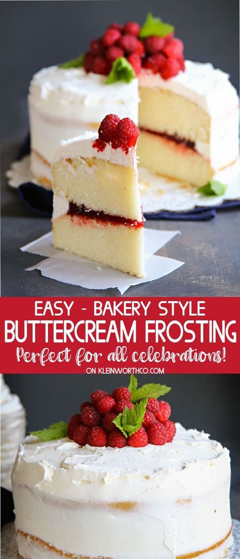 Wondering how to make the Best Bakery Buttercream Frosting? I'm the daughter of a professional baker & I can tell you, THIS is the ULTIMATE frosting! via @KleinworthCo Bakery Buttercream Frosting, Diy Cakes, Tasty Cakes, Best Bakery, Recipes Cake, Cakes Recipes, Yummy Dessert, Sweets Cake, Healthy Cake