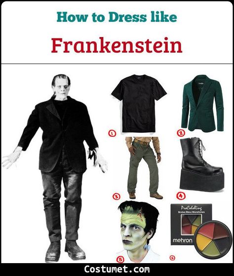 Frankenstein's Monster Costume for Cosplay & Halloween 2021 Frankenstein Costume Men Diy, Men’s Frankenstein Costume, Frankenstein Halloween Makeup For Men, Frankensteins Monster Costume, Frankenstein Family Costume Ideas, Easy Frankenstein Costume, Dit Halloween Costumes, Diy Frankenstein Costume Men, Diy Mens Costume