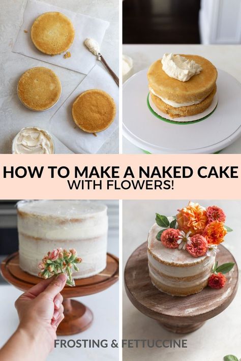 How To Make A Rustic Cake, Rustic Icing Cake, Rustic Cake Recipe, Small Homemade Wedding Cake, Rustic Cakes Birthday, Simple Ways To Decorate A Cake, Diy Cake With Flowers, Rustic Cake Decor, Diy Flower Cake Decorating