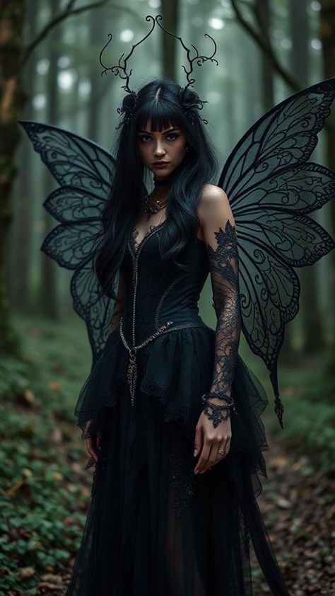 Must-Have Halloween Costumes Featuring Black Hair Goth Fairy Costume, Black Hair Halloween Costumes, Dark Fairy Costume, Pale Foundation, Burgundy Wedding Dress, Fairy Cosplay, Gothic Bride, Hair Halloween, Goth Fairy