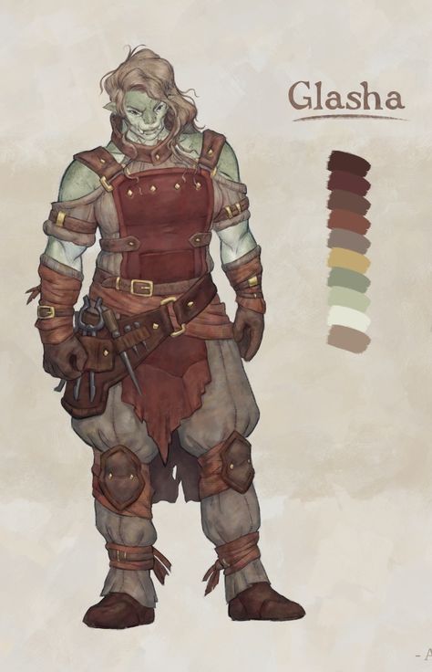 Biomechanical Character Design, Dnd Orc Character Design, Female Orc Character Design, Orc Gladiator, Earth Genasi Female Dnd, Orc Blacksmith, Bugbear Character Art, Blacksmith Character Design, Dnd Blacksmith