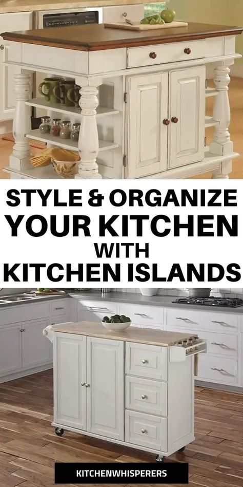 Style & Organize Small Kitchen With Kitchen Island - Kitchen Whisperers Roll Around Kitchen Island, Compact Kitchen Island Ideas, Small Kitchen Center Island Ideas, Small Farmhouse Kitchen Island, Small Kitchen With Island And Table, Narrow Kitchen Island Ideas, Small Kitchen Layout Ideas With Island, Islands For Small Kitchens, Small Island Kitchen Ideas