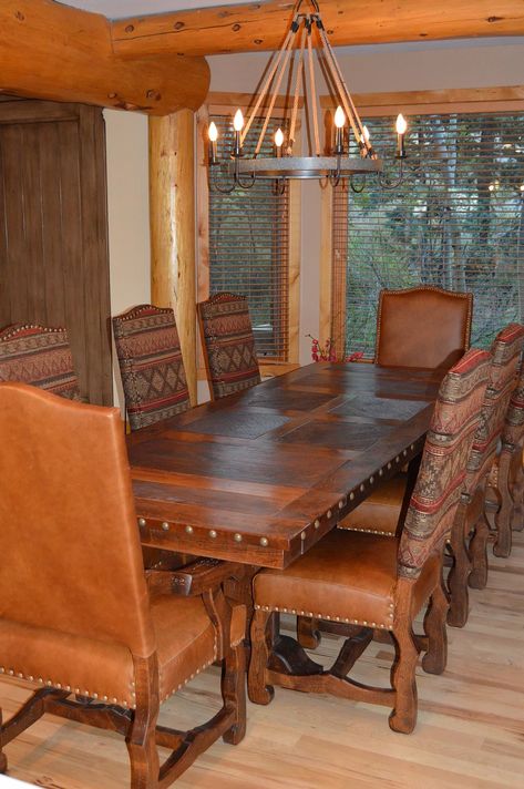 Mexican Dinning Room Table, Western Dining Room Chairs, Western Dining Chairs, Western Dinning Room Decor, Rustic Western Dining Room, Western Dining Room Ideas, Western Dining Room Table, Southwestern Dining Chairs, Southwest Dining Room