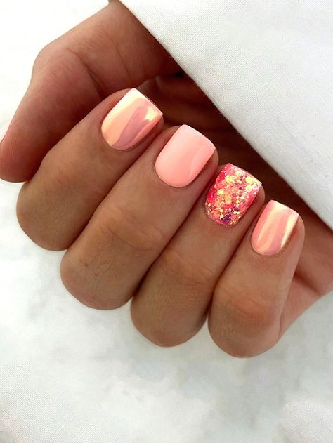 Multicolor  Collar    Bare Nails Embellished   Nail,Hand & Foot Care Peach Nails, Coral Nails, Valentine Nails, Colorful Nails, Her Nails, Vacation Nails, Dipped Nails, Stick On Nails, Nail Arts