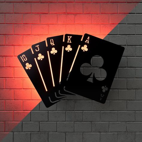 Experience awesomeness! Introducing Clubs Royal Flush RGB Led Wall Sign: Poker, available now at an amazing price of $59.00 Dynamic Lighting, Royal Flush, Buying Diamonds, City House, City Maps, Hanging Wall, Led Wall, Metal Design, Rgb Led