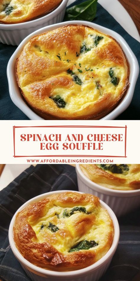 Indulge in the lightest, fluffiest breakfast or brunch with this Spinach and Cheese Egg Soufflé! Packed with fresh spinach, melty cheese, and perfectly whipped eggs, this savory soufflé is a delightful way to start your day. It’s rich in flavor, yet airy in texture, making it a sophisticated and easy-to-make dish that’s sure to impress. Souffle Recipes Easy, Egg Souffle, Spinach Souffle, Egg Casseroles, Cheese Souffle, Souffle Recipes, Salads Side Dishes, Gourmet Breakfast, Cheese Baked