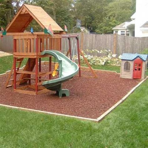 KidWise Rubber Mulch, Residential Swing Sets Backyard Playground Landscaping, Backyard Playset, Rubber Mulch, Mulch Landscaping, Play Area Backyard, Backyard Trampoline, Backyard Swings, Diy Playground, Playground Design