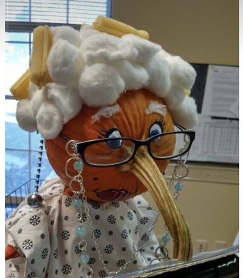 Old Lady Pumpkin Ideas, Orthopedic Pumpkin Decorating, Nursing Home Pumpkin Contest, Painting Pumpkin Contest, Medical Themed Pumpkin Decorating, Decorative Pumpkins Contest, Nursing Pumpkin Decorating, Barbie Pumpkin Painting, Old Lady Pumpkin