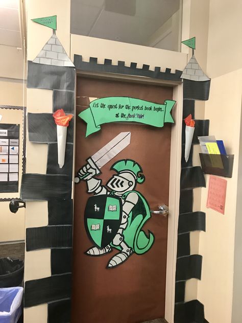 Class door decoration Knight castle book fair Classroom Castle, Medieval Classroom, Medieval Vbs, Castle Classroom, Knights And Castles, Class Door Decorations, Kingdom Vbs, Class Mom, Fairytale Land