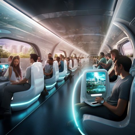 the interior a futuristic white train that has people on it listening to a holographic version of martin luther king jr. Futuristic School Aesthetic, Cyberpunk Transportation, Futuristic People, Futuristic Lifestyle, Futuristic Train, Futuristic City Utopia, Futuristic Architecture Future City, Futuristic Living Room, Futuristic School