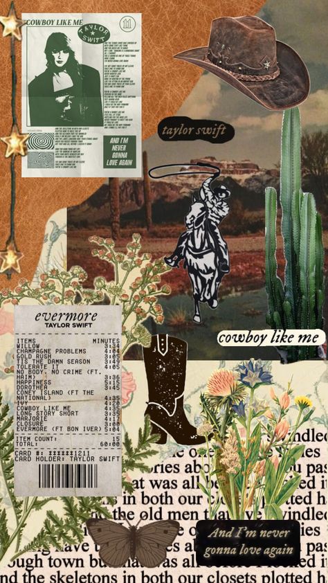 cowboy like me supremacy 🫶🍂 #cowboylikeme #taylorswift #evermoreaesthetic Cowboy Aesthetic Wallpaper Iphone, Cowboy Esthetics, Taylor Swift Wallpaper Cowboy Like Me, Cowboy Like Me Aesthetic, Cowboy Like Me Wallpaper, Evermore Cowboy Like Me, Cowgirl Collage Wallpaper, Taylor Swift Posters Cowboy Like Me, Cowboy Core