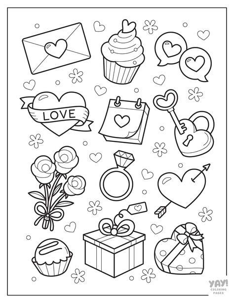 Valentine's Day Coloring Pages (Free Printables) Valentines Coloring Pages, Cute Coloring Pages For Kids, Kawaii Valentine, Valentines Day Coloring Page, Valentine Coloring Pages, Love Coloring Pages, Valentines Day Coloring, Coloring Pages Free Printable, Family Coloring