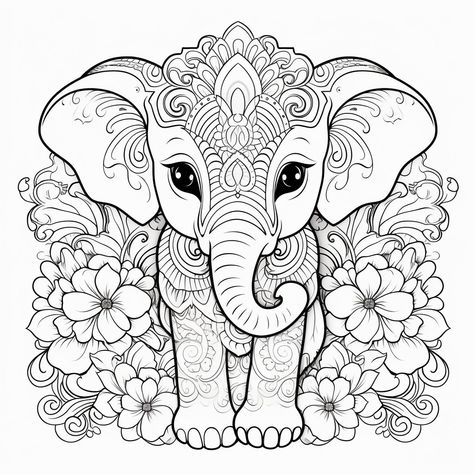 Mandala Drawing Colourful, Spiritual Coloring Pages, Animal Mandala Coloring Pages, Free Adult Coloring Printables, Elephant Coloring Page, Adult Coloring Books Printables, Adult Colouring Printables, Mandala Animal, Abstract Coloring Pages