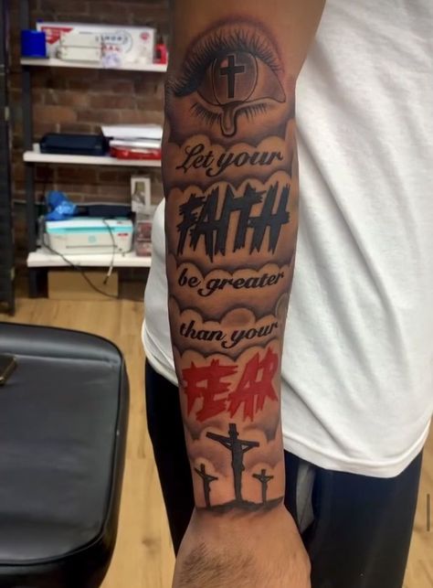 All Black Tattoo Design, One Way Tattoo, Live Your Truth Tattoo, Made In Gods Image Tattoo, Born King Tattoo Men, Tuff Tattoos For Men, Fear No Man Tattoo, Hood Tattoos For Men Arm, Forearm Tattoo Men Sleeve Stencil