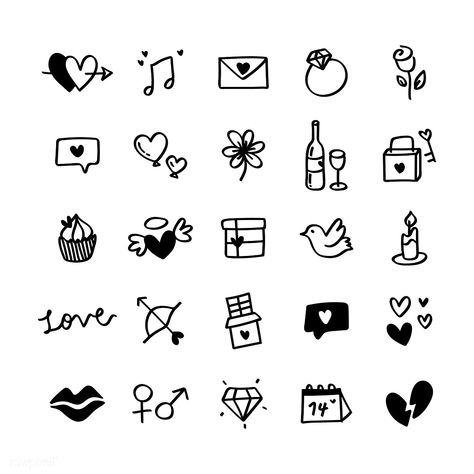 Collection of illustrated valentine's icons | free image by rawpixel.com Cute Small Drawings, Symbol Drawing, Zestaw Ikon, Heart Doodle, طابع بريدي, Doodle Art Journals, Heart Hands Drawing, Small Drawings, Heart Drawing