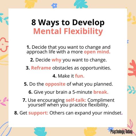 Psychology Today on Instagram: “Mental flexibility or psychological flexibility is the ability to assess and adapt to unexpected or difficult circumstances while keeping…” Psychological Flexibility, Mental Flexibility, Natural Recipes, Psychology Today, Self Talk, Natural Food, Healthy Habits, Assessment, Psychology