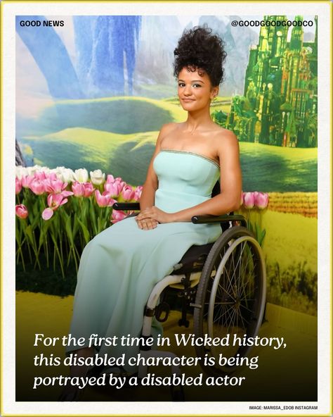 Marissa Bode made Wicked history as the first actor who authentically uses a wheelchair to play Nessarose. @marissa_edob says she hopes her role will be a watershed moment for disability representation in Hollywood. 💚 Tap the link in our bio to read her interview with LA Times #wicked #disabilityawareness #disabilityinclusion Actors Images, Wheelchair, In Hollywood, Good News, To Play, To Read, Tap, The One, Interview