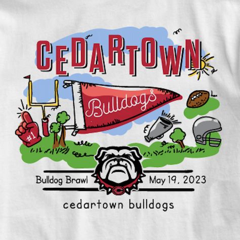 A super cute football / fundraiser t-shirt for your touch down clubs. Totally customizable with your school colros and mascot. Football Fundraiser, Touch Down, Your Touch, Field Day, Football Field, Spirit Wear, School Shirts, Shirt Ideas, Bulldog