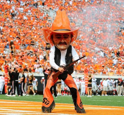 Oklahoma State University Cowboys football - mascot Pistol Pete Oklahoma State Cowboys Football, Oklahoma State Football, Orange Power, Osu Cowboys, Go Pokes, Oklahoma State Cowboys, Okc Thunder, Oklahoma State University, Team Mascots