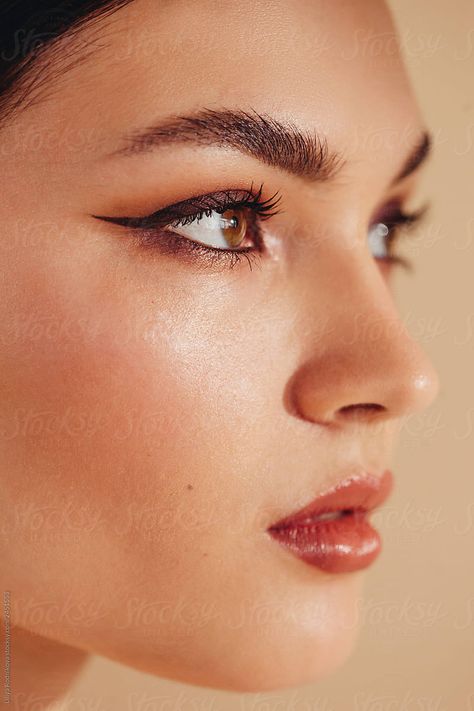 Side View Crop Face Beauty Portrait Of Young Woman With Classy Make Up | Stocksy United Eyebrows Side View, Lips Reference Photography, Woman 3/4 View, Side View Eyes, Eye Side Profile, Straight Nose Side Profile, Side Face Portrait, Nose Side View, Mouth Side View