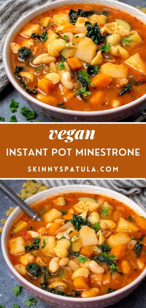 Instant Pot Minestrone Soup Low Calorie Vegan Meals, Instant Pot Minestrone Soup, Instant Pot Minestrone, Vegan Minestrone Soup, Easy Vegan Soup, Vegan Instant Pot, Low Calorie Vegan, Vegan Instant Pot Recipes, Minestrone Soup Recipe