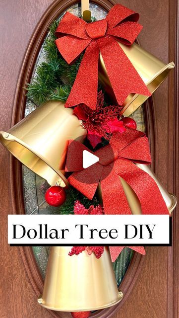 Micah Enriquez on Instagram: "Full Tutorial is on the Blog (@makeitwithmicah) 🥰  Dollar Tree DIY Christmas Home Decor 🔔 Make sure to save your Halloween buckets to make these easy DIY Christmas giant bells. I used DT buckets, shower curtain rings, garland, ornaments and bows. The poinsettia  and spray paint are from Walmart. What do we think? Did I nail it or fail if? Questions encouraged!   Let me know if you have any questions!   #DIY #christmasdecor #christmasdiy #ornaments #christmasdecorations #crafts #explorepage #viralreels #fypシ #howto #dollartree" Dollar Tree Bell Ornament, Diy Jingle Bells, Diy Christmas Home Decor, Garland Ornaments, Dollar Tree Diy Christmas, Diy Christmas Decorations For Home, Halloween Buckets, Bell Decorations, Nail It