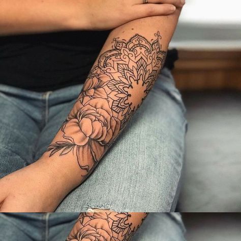 ۰•@ Therixoxo ♡•۰ Mandala Indiana, Mandala Arm Tattoos, Jagua Gel, Tato Mandala, Lower Arm Tattoos, Simple Arm Tattoos, Female Tattoos, Tattoo Trend, Tattoos For Women Half Sleeve