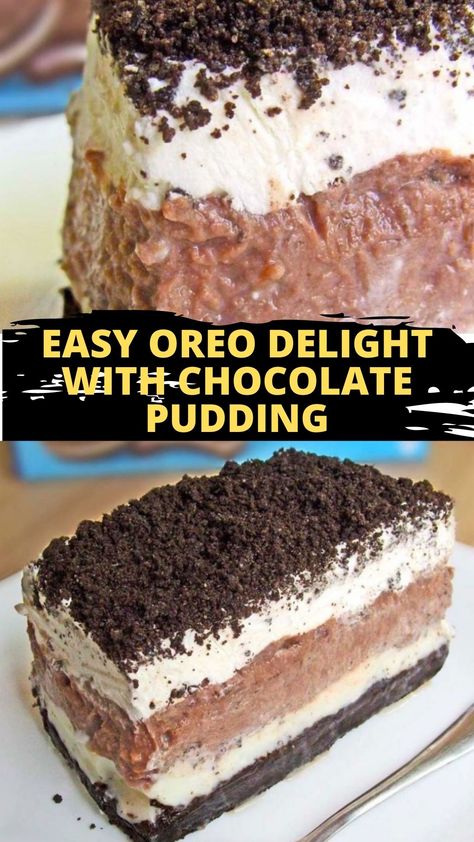 Easy Oreo Delight with Chocolate Pudding - howtocook Pudding Oreo, Pudding Icing, Oreo Delight, Oreo Pudding, Chocolate Delight, Oreo Dessert, Pudding Desserts, Chocolate Pudding, Drink Milk