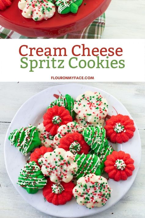 Bandana Short Hair, Cream Cheese Spritz Cookie Recipe, Buttery Spritz Cookies, Cream Cheese Spritz, Cream Cheese Spritz Cookies, Cookie Press Recipes, Christmas Spritz Cookies, Cheese Cookies Recipe, Cream Cheese Cookie Recipe