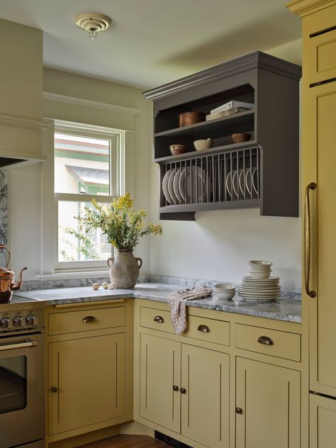 Sunshine Kitchen — Yond Interiors French Gray Cabinets, Kitchen Soapstone, Super White Dolomite, Sunshine Kitchen, Yond Interiors, Yellow Cabinets, Traditional Eclectic, Interiors Kitchen, French Gray