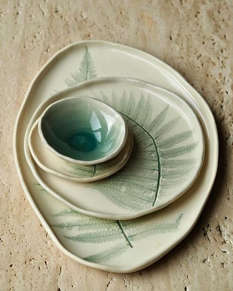 Fern Pottery, Clay Platter, Fern Design, Platter Set, Pottery Handmade, Ceramics Pottery, Dinner Set, Back Garden, Dinner Sets