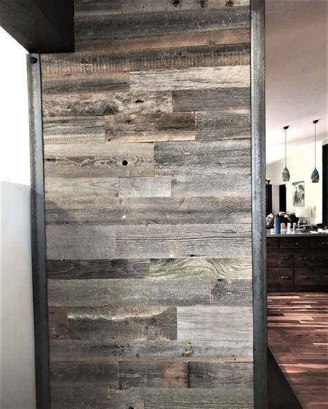 Love this simple trim detail sent in from a customer. Metal trim with our Reclaimed Distillery Wood Planks, very cool. Raw Wood Wall, Metal Trim For Wood, Barnwood Plank Wall, Barn Wood Wall, Barnwood Feature Wall, Vertical Barnwood Accent Wall, Reclaim Wood Wall, Barn Board Wall, Wood Shiplap Wall