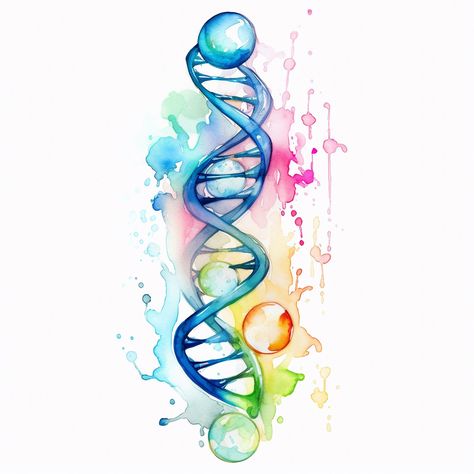 Dna Tattoo Design, Dna Watercolor, Dna Drawing, Interesting Tattoos, Dna Art, Dna Tattoo, Tattoo 2024, Border Designs, Colorful Watercolor