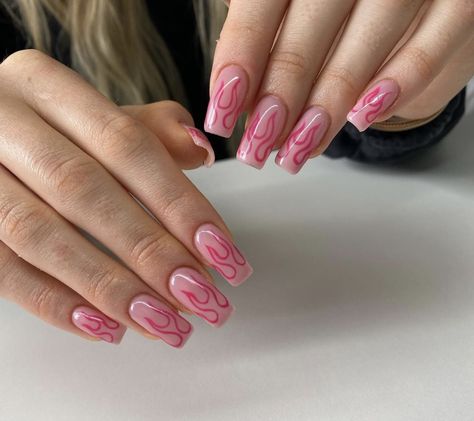 Red Flame Nails, Nails With Pink, Flame Nails, Flame Nail Art, Red Gel Nails, Long Acrylic Nail Designs, Simple Gel Nails, Cute Acrylic Nail Designs, Work Nails