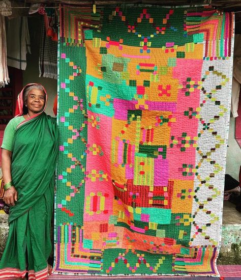 Anitha N on Instagram: "Supporting rural women from siddi community with hand sewing skills and no formal education in becoming wage earners and leaders in their community. Siddi kavand- hand stitched textiles made by african-Indian community of Karnataka. #siddikavand #siddikawandi #kawandiquilts" Formal Education, Rural Women, African Quilts, Fibres Textiles, Weaving Textiles, Woman Weaving, Instagram Hashtags, Kantha Stitch, Scrappy Quilts