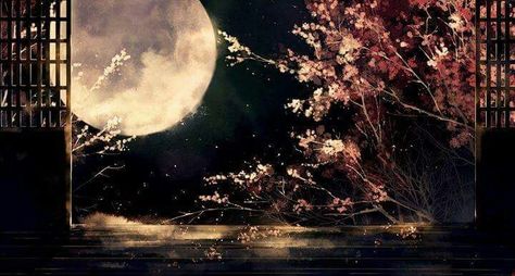 Cherry Blossom Night, Chinese Background, Chinese Wallpaper, Chinese Illustration, Chinese Landscape Painting, Computer Wallpaper Desktop Wallpapers, Desktop Wallpaper Art, Chinese Landscape, China Art